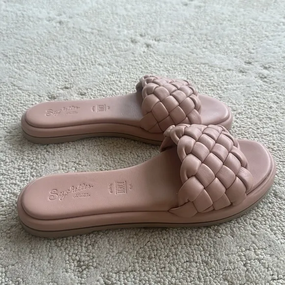 Seychelles Bellissima Woven Leather Sandals Slides in Nude V-Leather Size 8.5