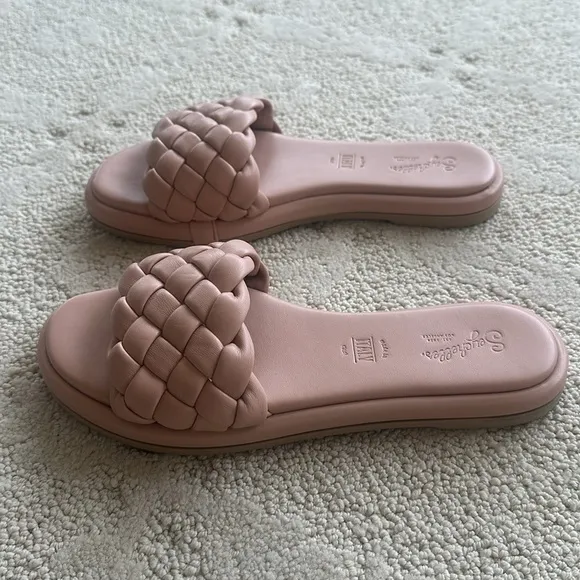 Seychelles Bellissima Woven Leather Sandals Slides in Nude V-Leather Size 8.5