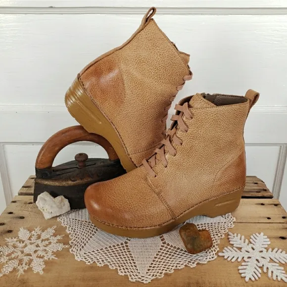 Sigourney Dansko Pro Honey Hobo Boot Lace-up Side-zip Ankle Booties Boho 37 39
