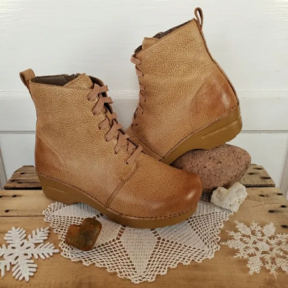 Sigourney Dansko Pro Honey Hobo Boot Lace-up Side-zip Ankle Booties Boho 37 39
