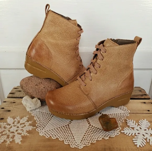 Sigourney Dansko Pro Honey Hobo Boot Lace-up Side-zip Ankle Booties Boho 37 39
