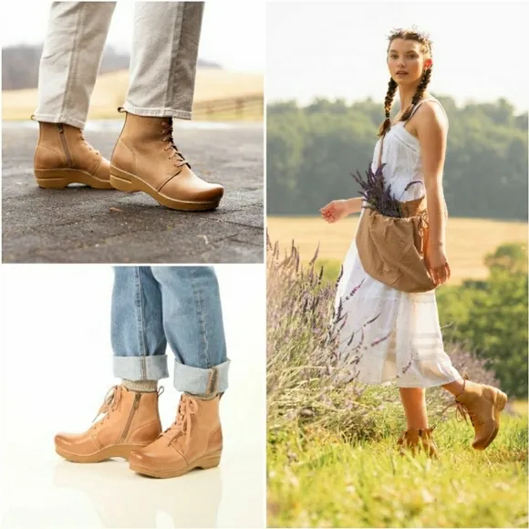 Sigourney Dansko Pro Honey Hobo Boot Lace-up Side-zip Ankle Booties Boho 37 39