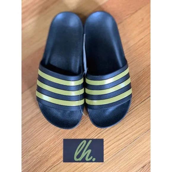 Size 6 Adidas Adilette Aqua Slides &quot;Black Gold&quot;