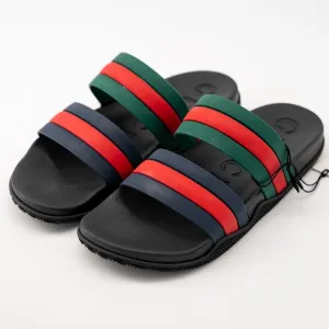 size G 10 US 10.5 - Gucci Web Rubber Slides Sandals Black Red Green Blue