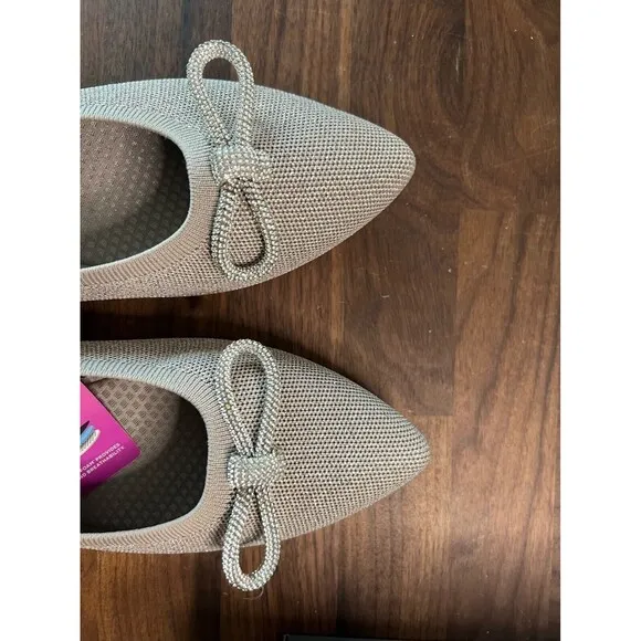 Skechers Cleo Point Flats Women's 9 Beige Taupe Glitzy Haze Knit Bow