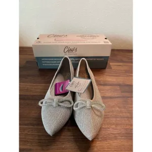 Skechers Cleo Point Flats Women's 9 Beige Taupe Glitzy Haze Knit Bow