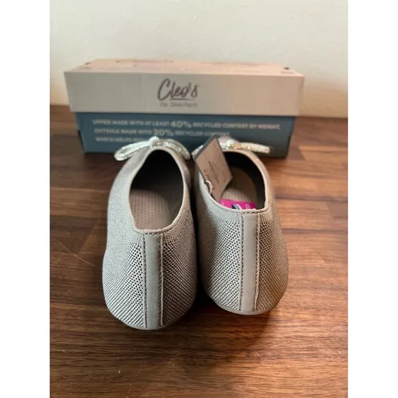 Skechers Cleo Point Flats Women's 9 Beige Taupe Glitzy Haze Knit Bow