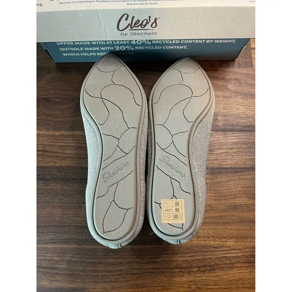 Skechers Cleo Point Flats Women's 9 Beige Taupe Glitzy Haze Knit Bow