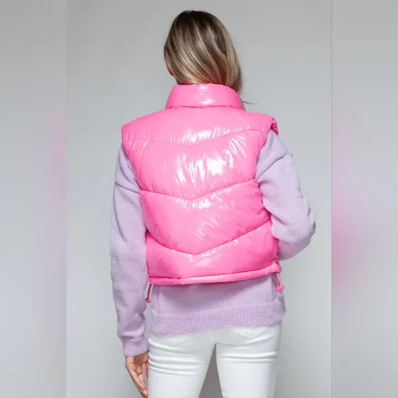 Snobbish Zip Up Turtleneck Shiny Quilted Puffy Vest