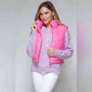 Snobbish Zip Up Turtleneck Shiny Quilted Puffy Vest