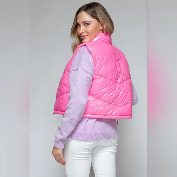 Snobbish Zip Up Turtleneck Shiny Quilted Puffy Vest
