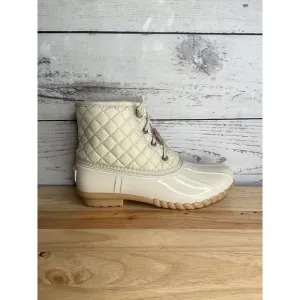 So Rain Boots Womens Size 9,5 M Gulf Quilted Zip-Up &amp; Laced Ivory Duck Boots
