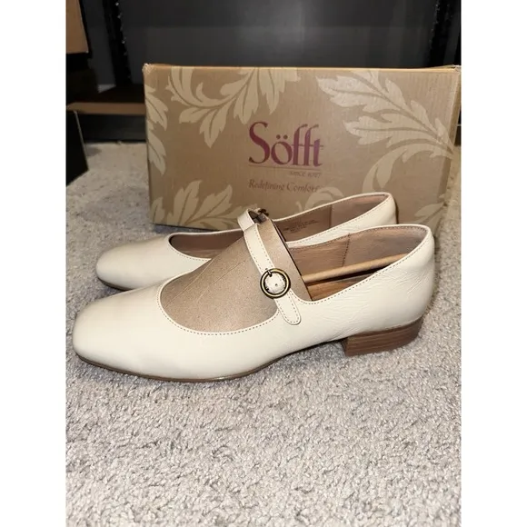 Sofft ELSEY Mary Jane Flats Womens Sz 10 M Tapioca Leather Patent Low Block Heel