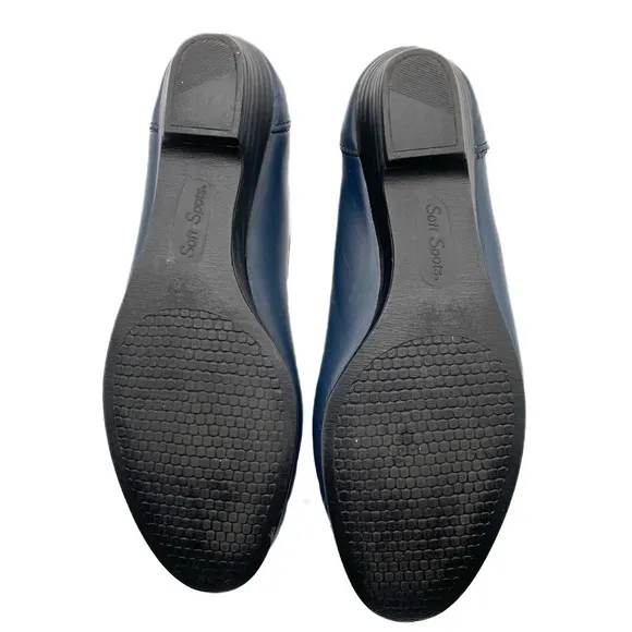 Soft Spots Constance Navy Blue Leather Basket Weave Slip On Loafers