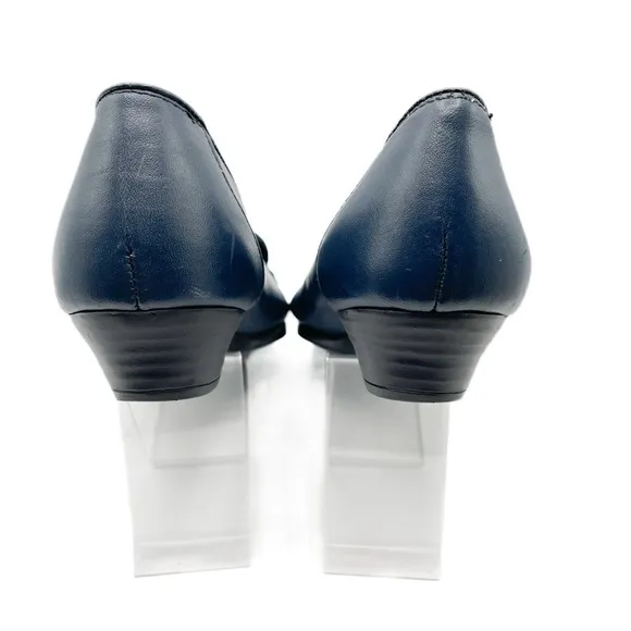 Soft Spots Constance Navy Blue Leather Basket Weave Slip On Loafers