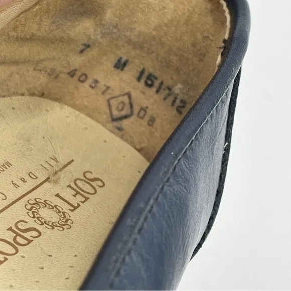 Soft Spots Constance Navy Blue Leather Basket Weave Slip On Loafers