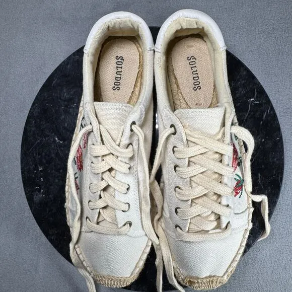 Soludos Floral Embroidered Espadrilles Sneakers Cream Women’s Size 9.5 US