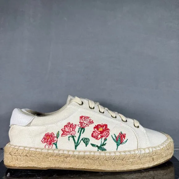 Soludos Floral Embroidered Espadrilles Sneakers Cream Women’s Size 9.5 US