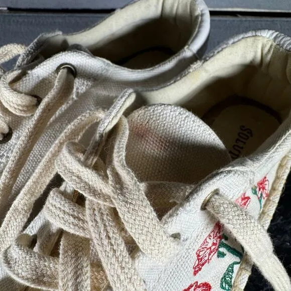 Soludos Floral Embroidered Espadrilles Sneakers Cream Women’s Size 9.5 US