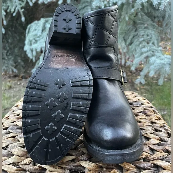 Sonora Mia Motorcycle Black Leather Quilted Double H Biker Boot. Women’s size 8