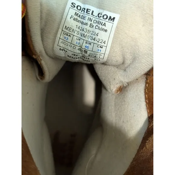 Sorel Boots Mens Size 13 Cheyanne NM1704-224 Waterproof Brown Leather Duck Rain