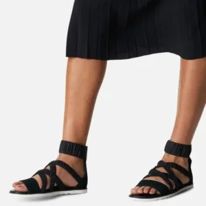 Sorel Ella II Ankle Strap Sandals Leather Flats Black Size 7 NEW