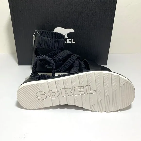 Sorel Ella II Ankle Strap Sandals Leather Flats Black Size 7 NEW