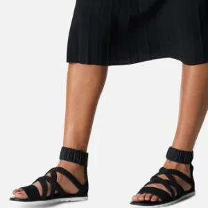Sorel Ella II Ankle Strap Sandals Leather Flats Black Size 7.5 NEW
