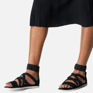 Sorel Ella II Ankle Strap Sandals Leather Flats Black Size 8 NEW