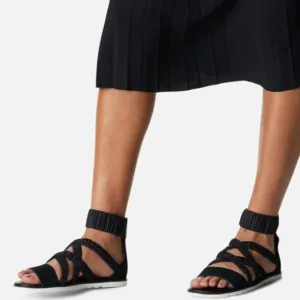 Sorel Ella II Ankle Strap Sandals Leather Flats Black Size 9 NEW