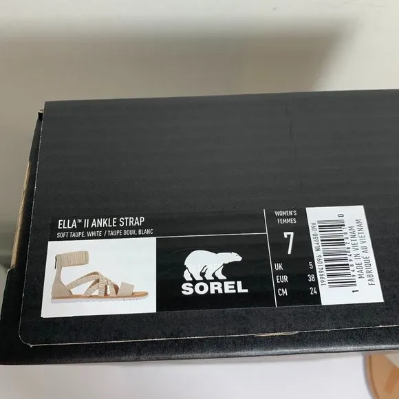 Sorel Ella II Ankle Strap Sandals Leather Flats Soft Taupe Size 7 NEW