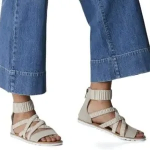 Sorel Ella II Ankle Strap Sandals Leather Flats Soft Taupe Size 7 NEW