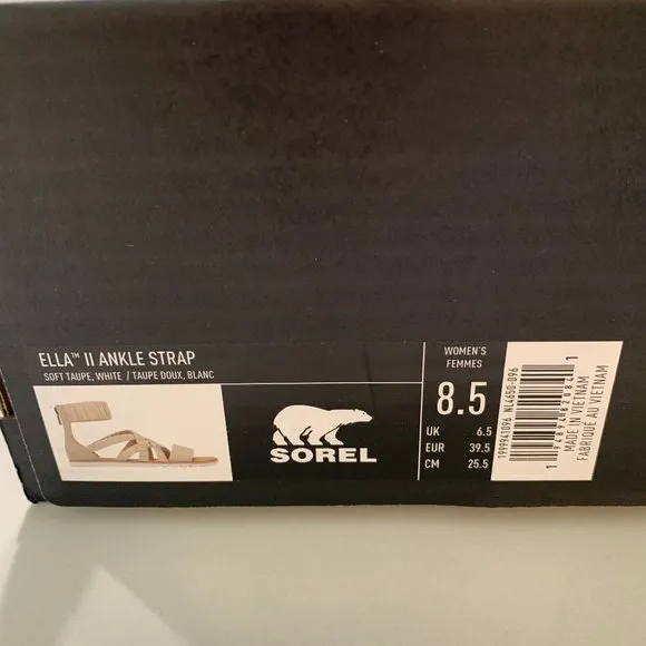 Sorel Ella II Ankle Strap Sandals Leather Flats Soft Taupe Size 8.5 NEW