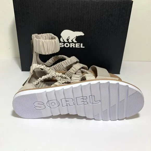 Sorel Ella II Ankle Strap Sandals Leather Flats Soft Taupe Size 8.5 NEW