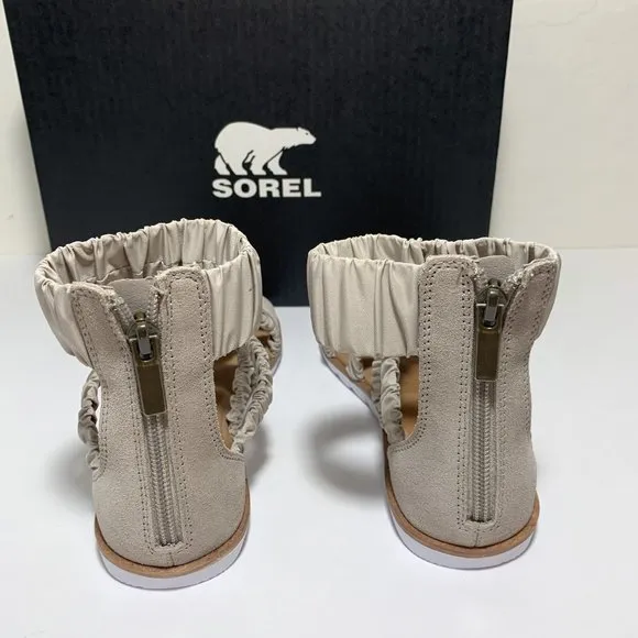 Sorel Ella II Ankle Strap Sandals Leather Flats Soft Taupe Size 9 NEW