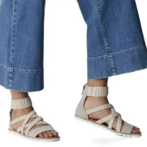 Sorel Ella II Ankle Strap Sandals Leather Flats Soft Taupe Size 9 NEW
