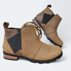 Sorel Emelie Chelsea Ankle Boots Waterproof Brown Leather Size 6