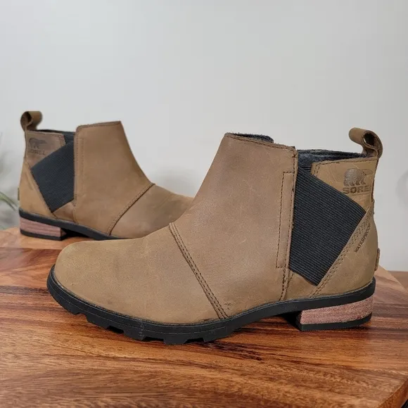 Sorel Emelie Chelsea Ankle Boots Waterproof Brown Leather Size 6