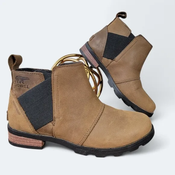 Sorel Emelie Chelsea Ankle Boots Waterproof Brown Leather Size 6