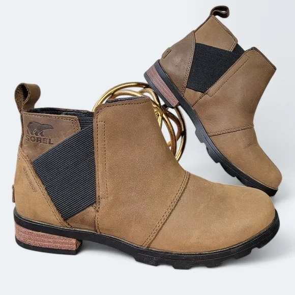 Sorel Emelie Chelsea Ankle Boots Waterproof Brown Leather Size 6