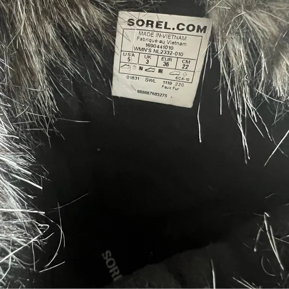 Sorel Faux Fur Lined Waterproof Boots, Black, Stone Size US 5, EU 36 New in Box