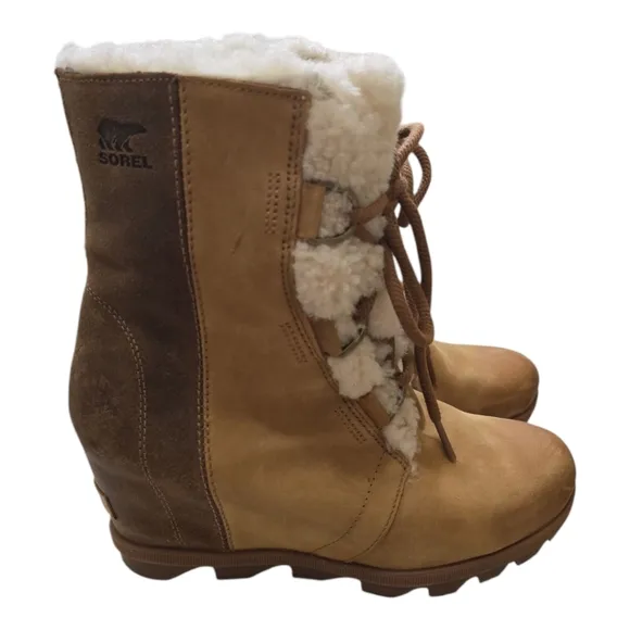 Sorel Joan Of Arctic Wedge II Shearling Boots Waterproof Leather Lace-up 9.5