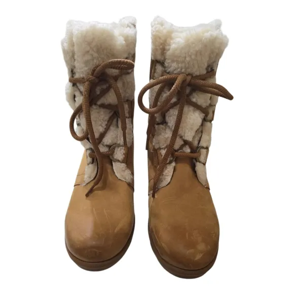 Sorel Joan Of Arctic Wedge II Shearling Boots Waterproof Leather Lace-up 9.5