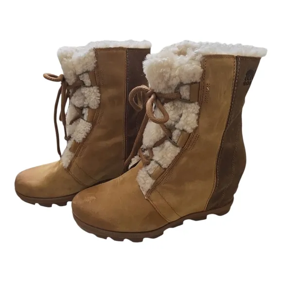 Sorel Joan Of Arctic Wedge II Shearling Boots Waterproof Leather Lace-up 9.5
