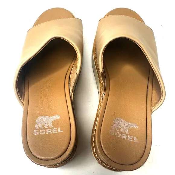 Sorel Joanie IV Slides Sandals Women Size 6.5 Honest Beige (Tan) Platform