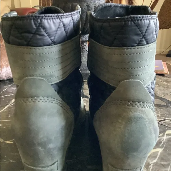 Sorel Lexie slate grey/green quilter suede wedge ankle boot size 9