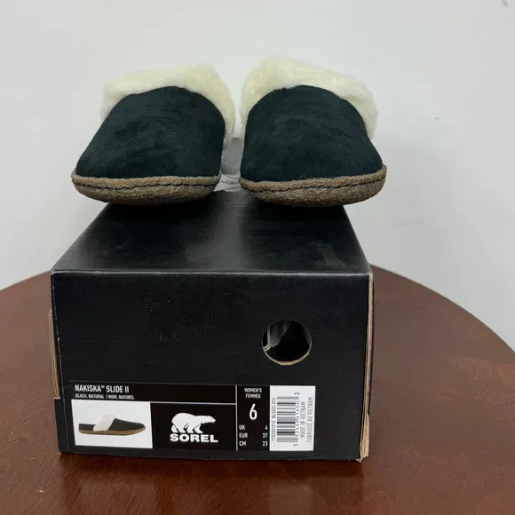 Sorel Nakiska Slide II Slipper in Black/Natural Size 6