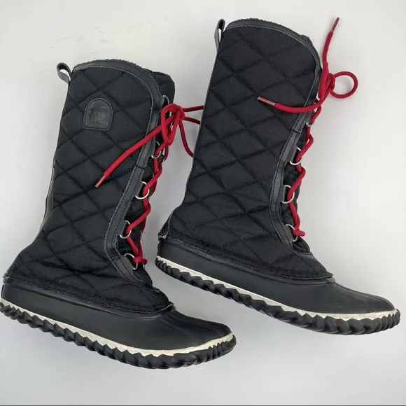 Sorel Out N About Tall Quilted Duck Boots Black Size 7.5