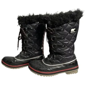 SOREL Tofino Cate Size 8 Black Quilted Waterproof Snow Boots Winter Fur Trim