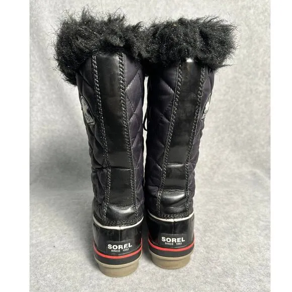 SOREL Tofino Cate Size 8 Black Quilted Waterproof Snow Boots Winter Fur Trim